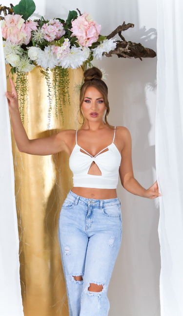 Croptop with Cutouts and Multiway Strap White